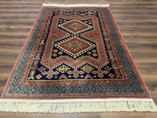 5x7 Persian Tribal Design Rug, Wool, Geometric Medallions, Vintage, Power Loomed