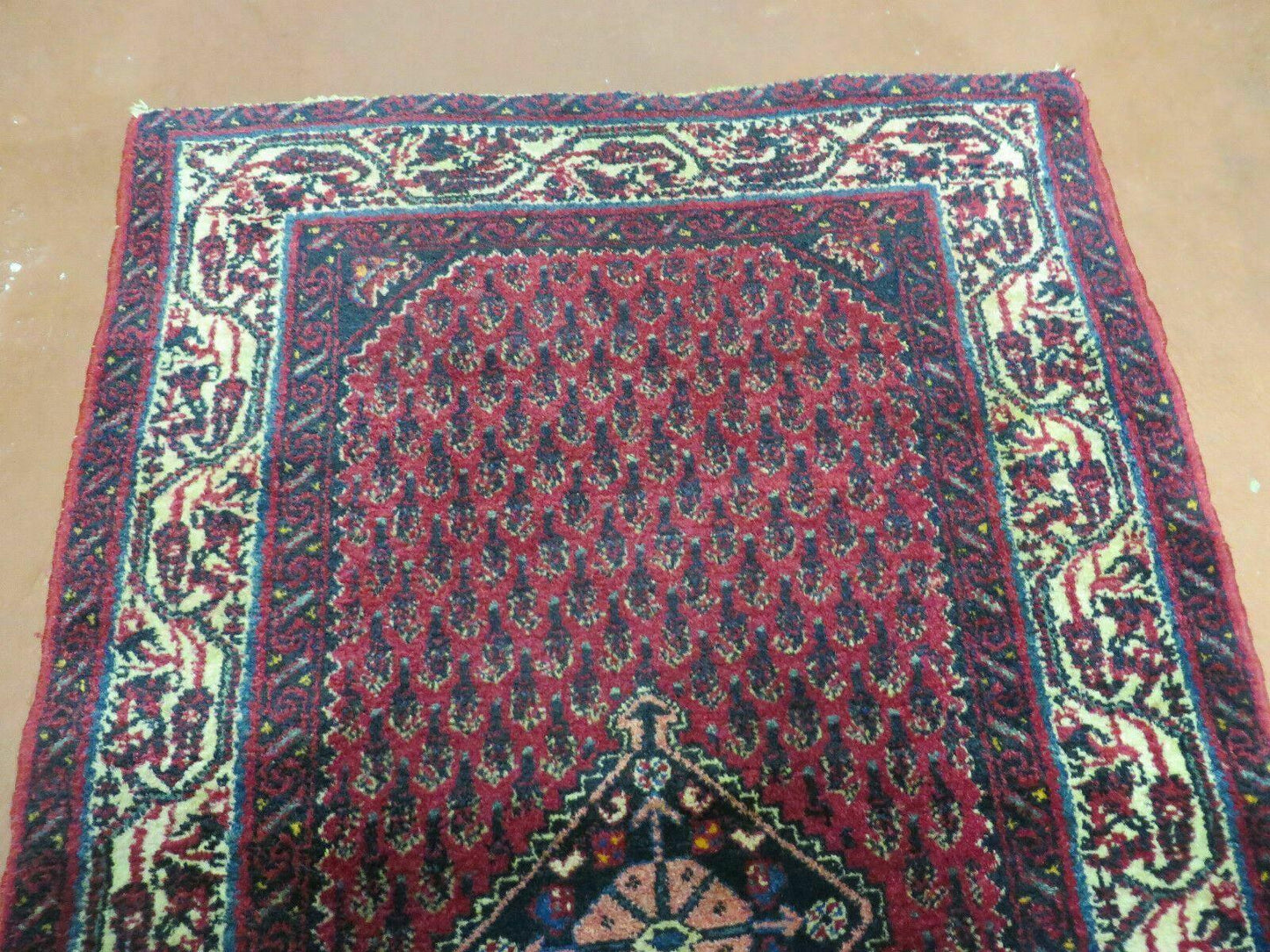 Indian Wool Rug Amritsar Vintage Handmade Red Paisley Design