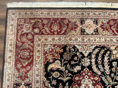 Sino Persian Rug 9x12 Wool Silk Handmade Allover Pattern Black Maroon