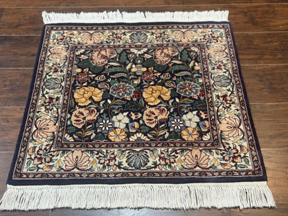 Square Pak Persian Small Rug 2.7 x 2.7, William Morris Design, Dark Green, Floral, Handmade