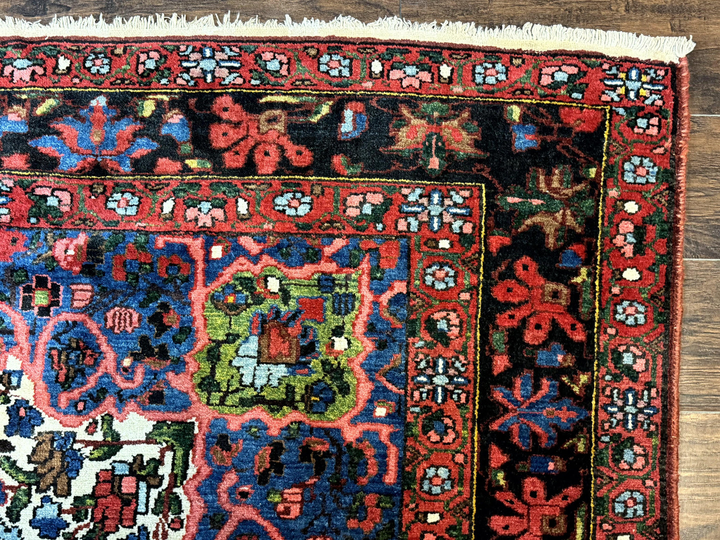 Persian Bakhtiari Rug 7x10, Antique Persian Carpet, Colorful, Great Colors, Ivory Red Blue, Rare Tribal Rug