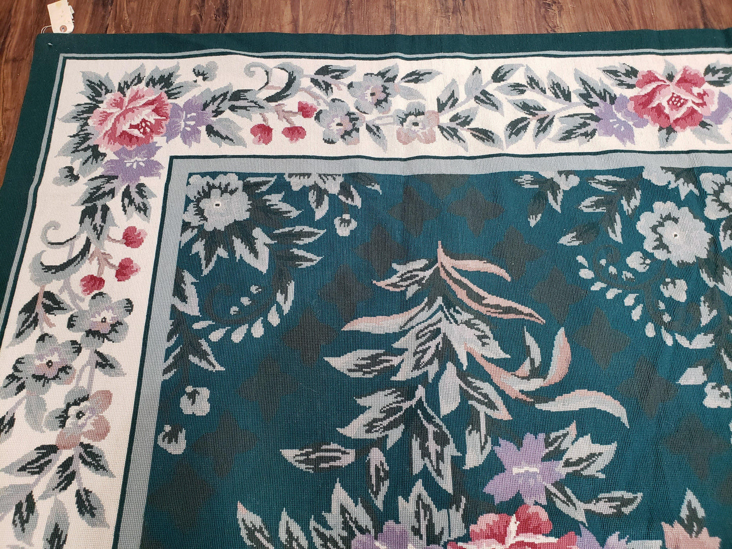 Chinese Needlepoint Rug 8x10 Vintage Green Handwoven Wool Carpet European Floral Living Room Rug