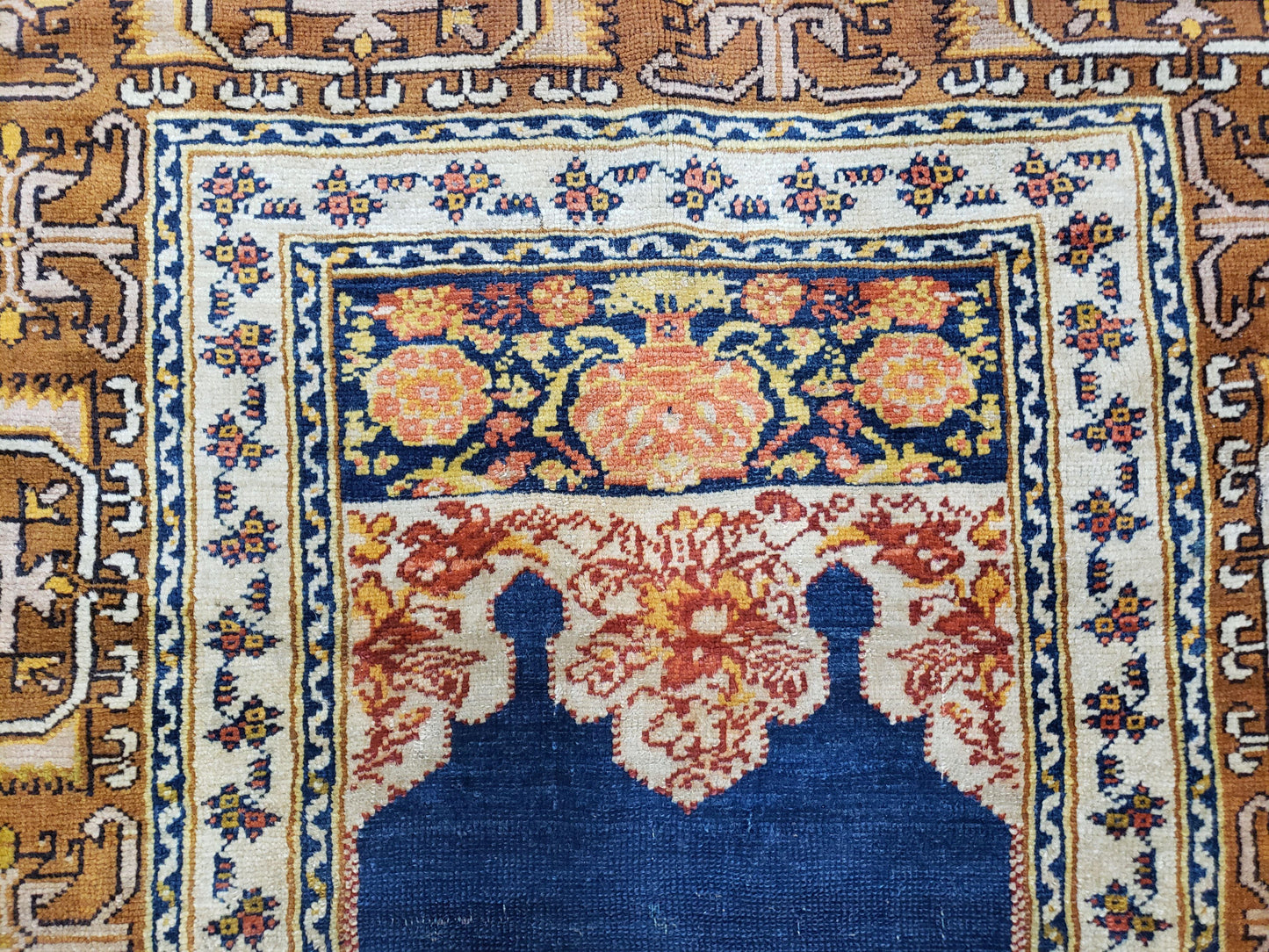 Ghiordes Prayer Rug Antique Turkish Anatolian Twin Mihrabs Collectible Oriental Rug