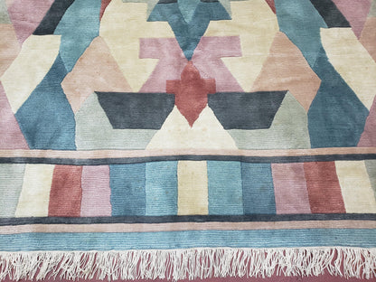 Nepalese Hand Knotted Wool Area Rug 8x11 Contemporary Multicolor Modern Carpet