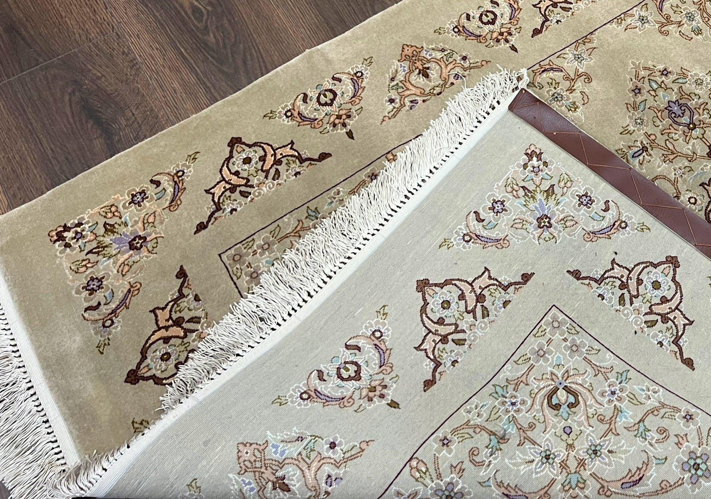 Persian Isfahan Rug 3x5 Hand Knotted With Kork Wool Silk Foundation Gray Taupe Vintage Oriental Carpet 60 Raj 460 KPSI