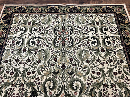 Oriental Rug 8x11, Floral Pattern, Ivory and Black