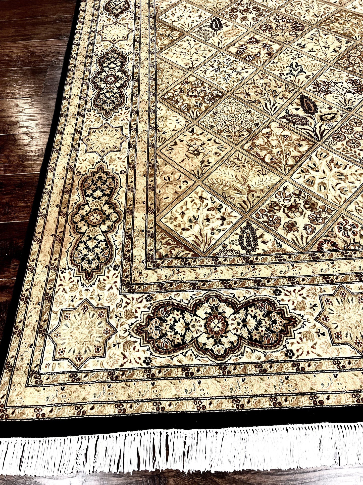 Pak Persian Rug 8x10, Multipanel Kirman Design, Wool Hand Knotted Vintage Carpet, Fine Weave Oriental Rug 8 x 10