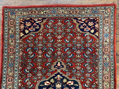 Persian Bidjar Rug 2.7 x 4, Red and Navy Blue, Small Persian Area Rug, Semi Antique