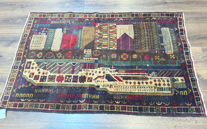 Balouch Rug 3x5 Afghan City Pictorial Hand Knotted Wool Carpet