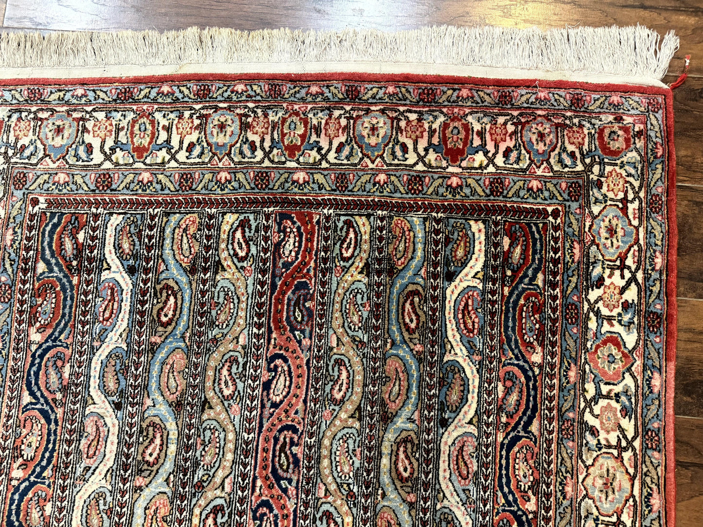 Persian Qum Rug 4x7, Striped Paisley Boteh Design