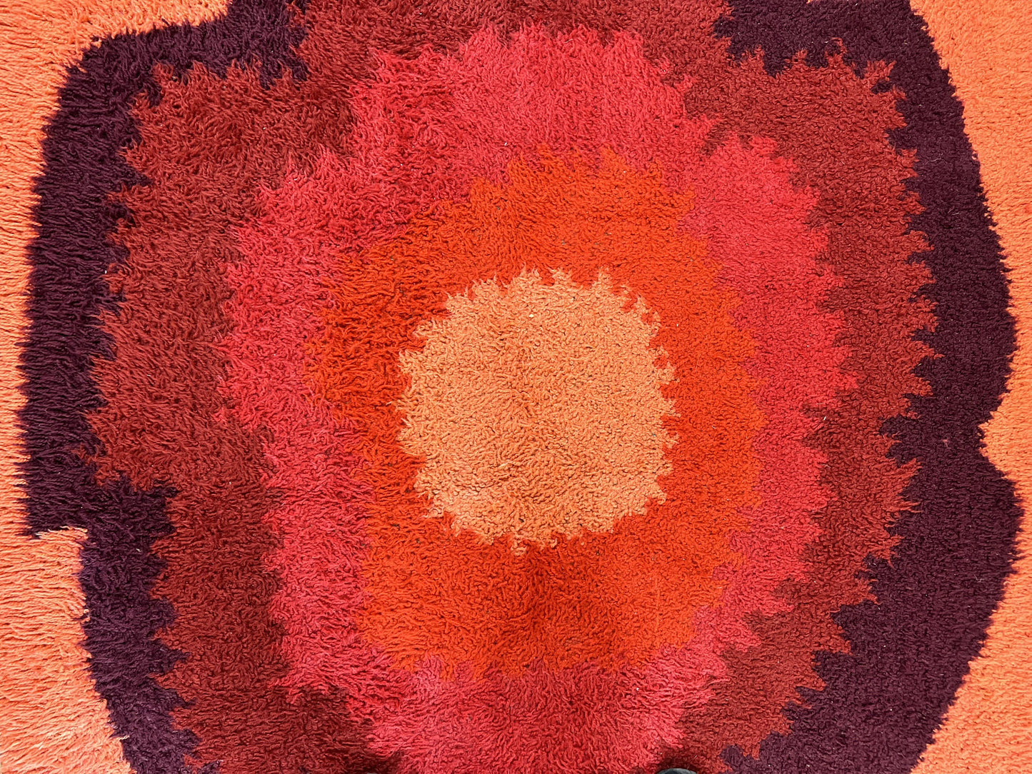 Danish Rya Shag Rug 4x6, Mid Century 1960s Retro Vintage Wool Rug, Shades of Red