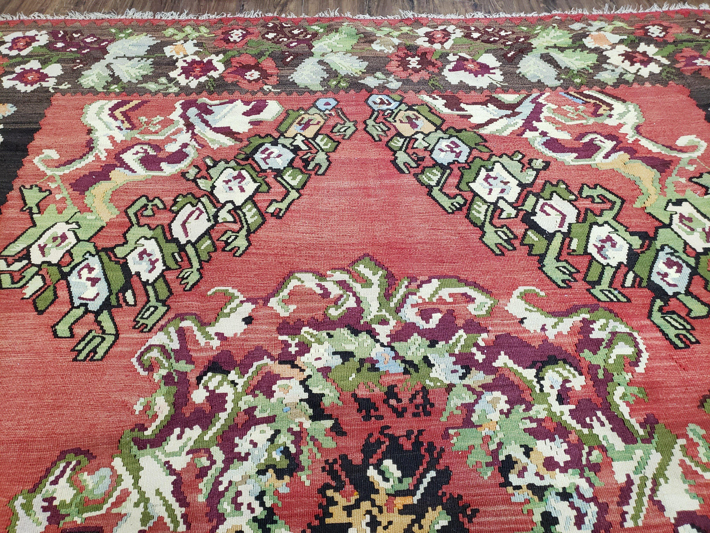 Karabakh Rug 8x11 Hand Woven Kilim Carpet Vintage Antique Wool Red Black Living Room