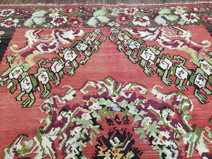 Karabakh Rug 8x11 Hand Woven Kilim Carpet Vintage Antique Wool Red Black Living Room