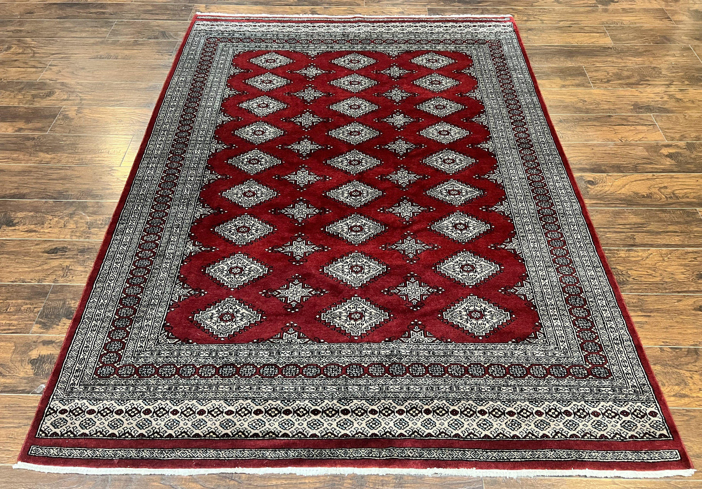 Pakistani Bokhara Rug 6x8 Handmade Wool Turkmen Carpet Vintage Red