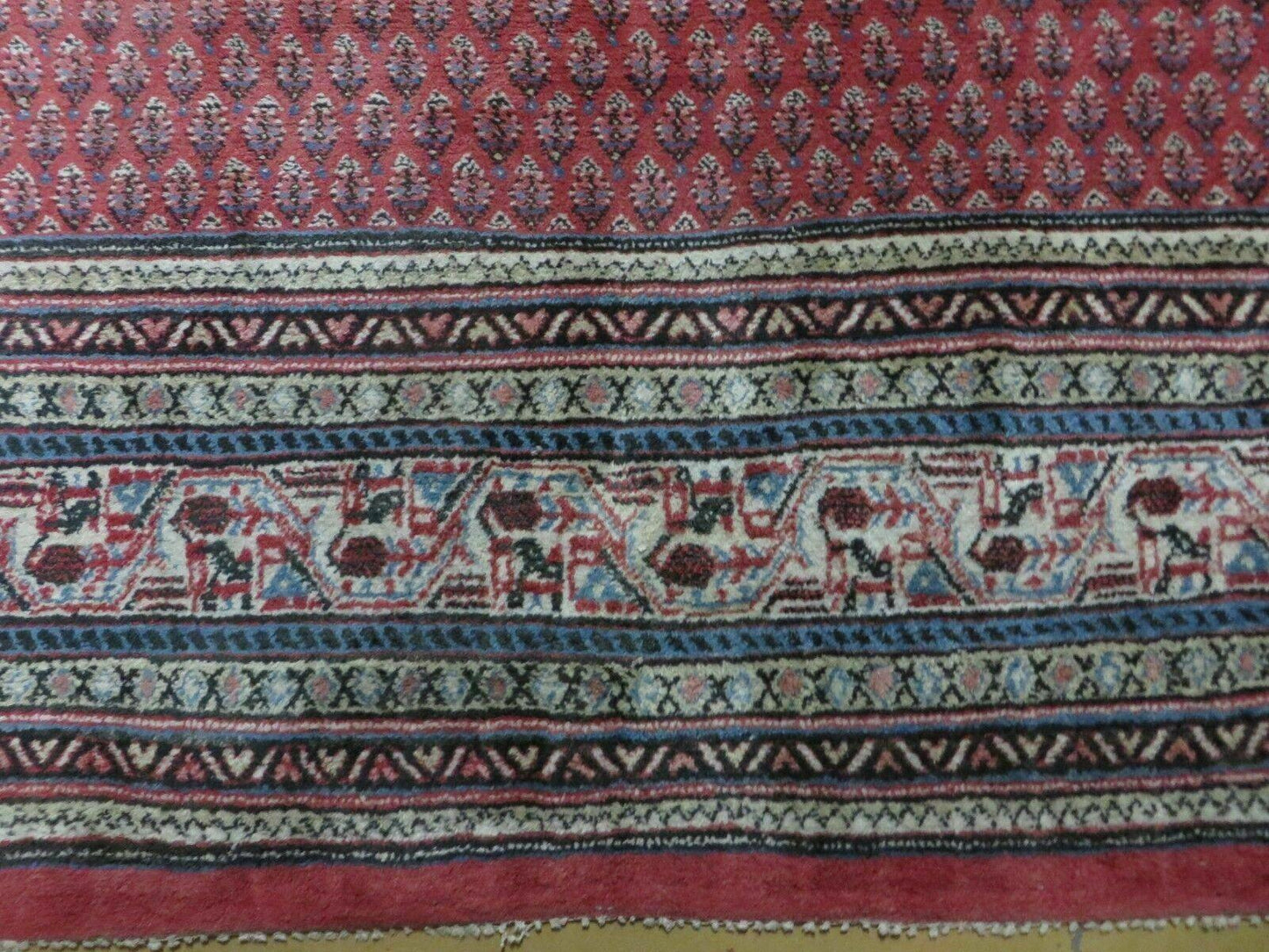 Vintage Indian Wool Rug Handmade 1950s Paisley Oriental Red Vegetable Dyes