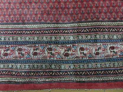 Vintage Indian Wool Rug Handmade 1950s Paisley Oriental Red Vegetable Dyes