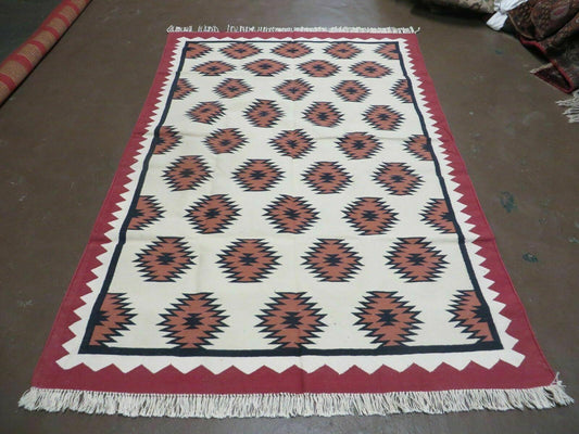 Hand Woven Wool Rug Kilim Dhurrie 5 By 8 Contemporary Oriental Area Rug
