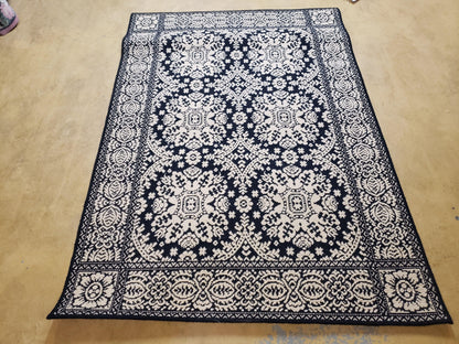 Power-Loomed Rug 4x6 Navy Ivory Oriental Carpet Wool Acrylic Blend