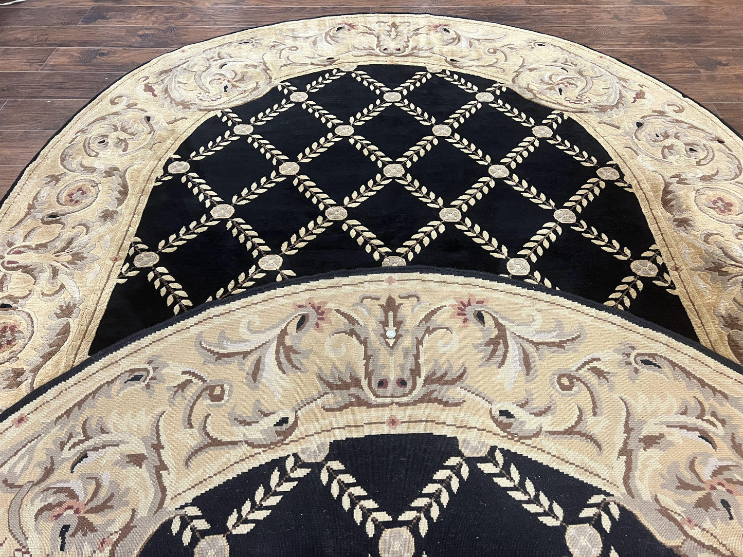 Tibetan Rug Oval 8 By 10 Wool Handmade French Aubusson Design Vintage Carpet