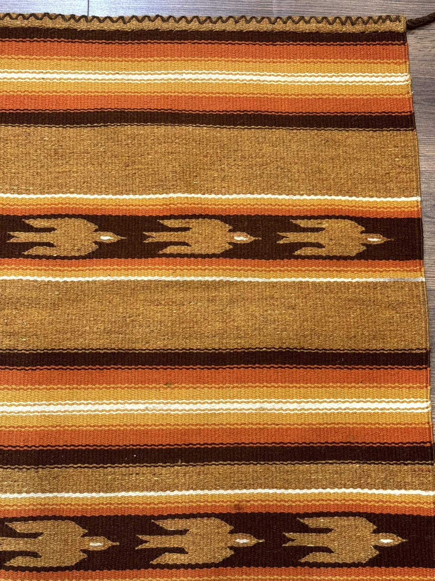 South American Rug Blanket 2.7 x 5.6, Wool, Handmade, Navajo Design, Orange Brown