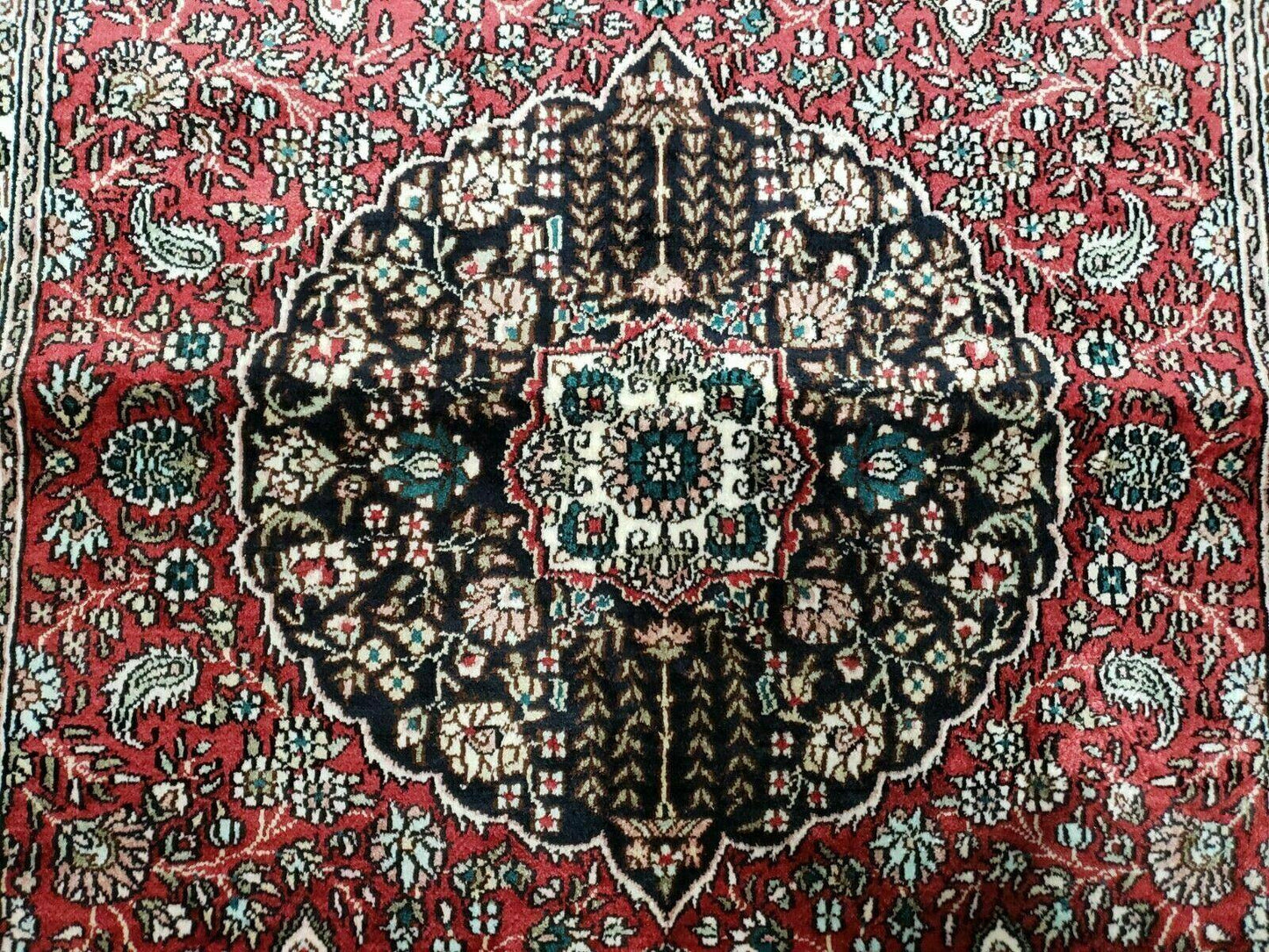 Vintage Kashmir Silk Rug 3x5 Handmade In India Qum Design 400 KPSI