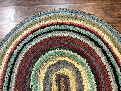 Antique Braided Wool Rug 5x7 Oval Multicolor Handmade American Carpet