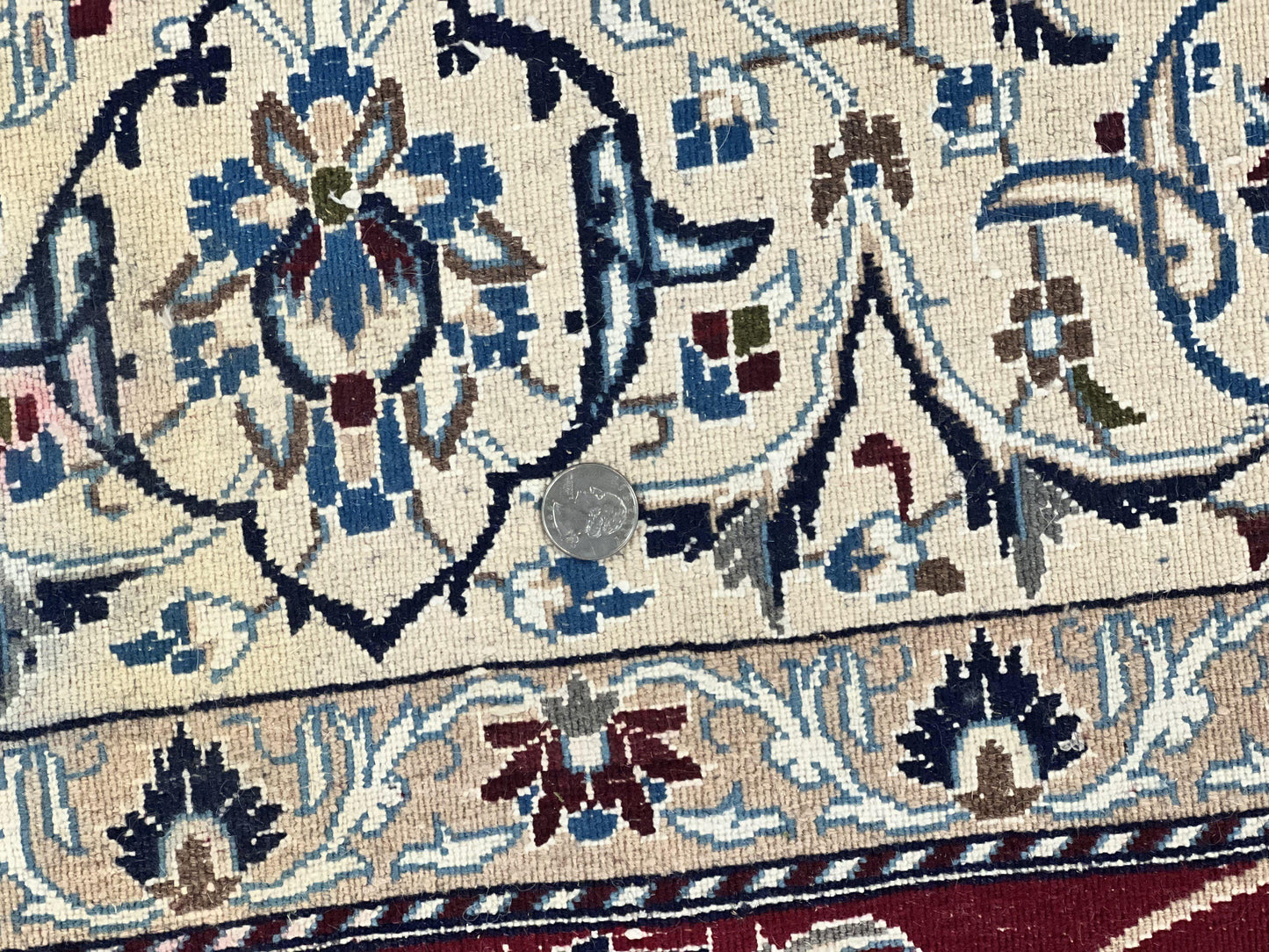 Persian Nain Rug 6x10, Wool and Silk Highlights, Red and Ivory, Floral Medallion, Vintage Handmade Hand Knotted, Fine 225 KPSI, Traditional Rug