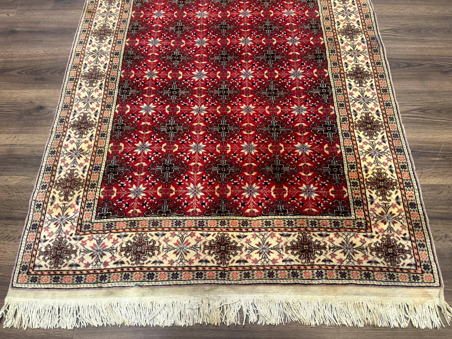 Turkish Sivas Rug 4x6, Red and Cream, Allover Design, Handmade Vintage