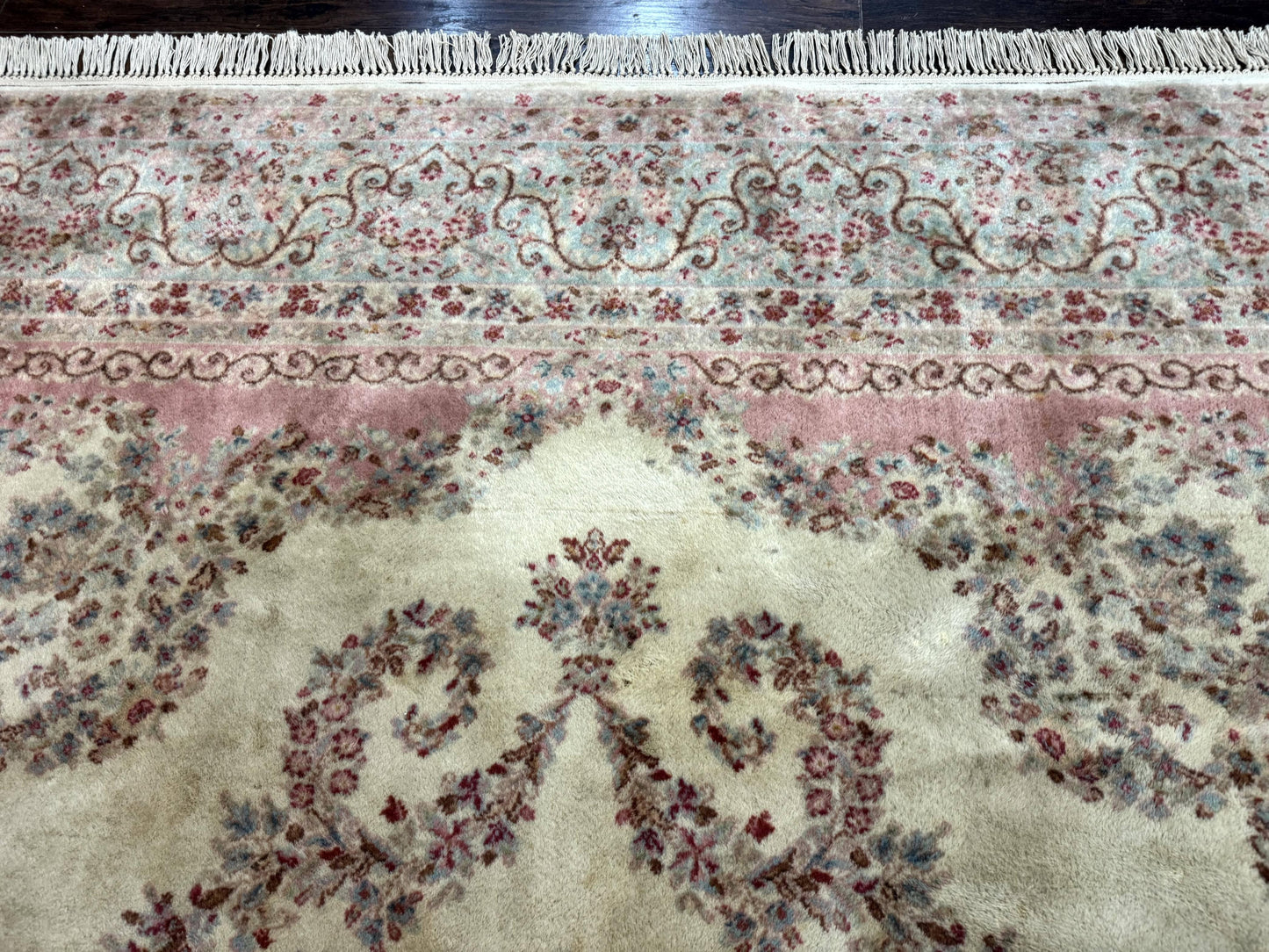 Karastan Kirman Rug Wool 8 By 12 Pastel Ivory Vintage Carpet Discontinued