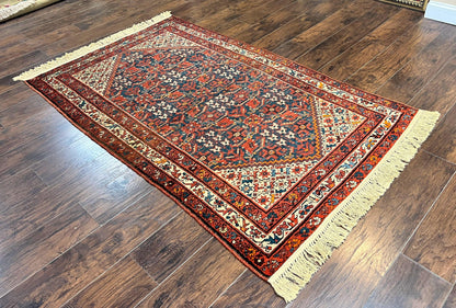 Persian Malayer Rug 4x7 Hand Knotted Wool Tribal Geometric Boho Antique Oriental Carpet