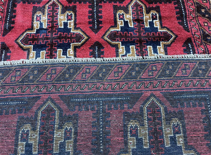 Baluchi Rug 3x5 Vintage Handmade Afghan Tribal Wool Rug Red Beige Blue