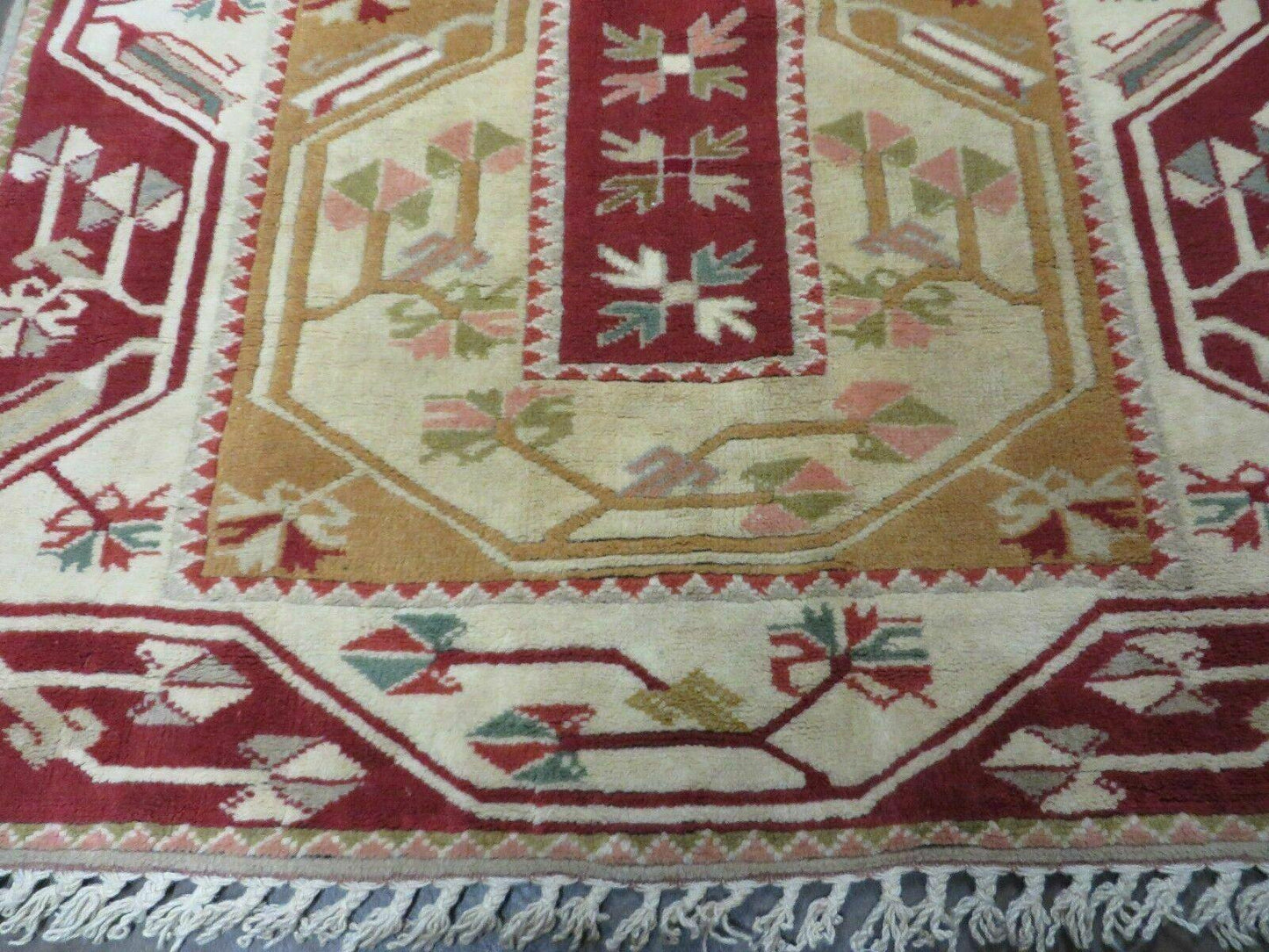 Vintage Turkish Kazak Wool Rug 4x6 Handmade Knotted Carpet Milas Origin