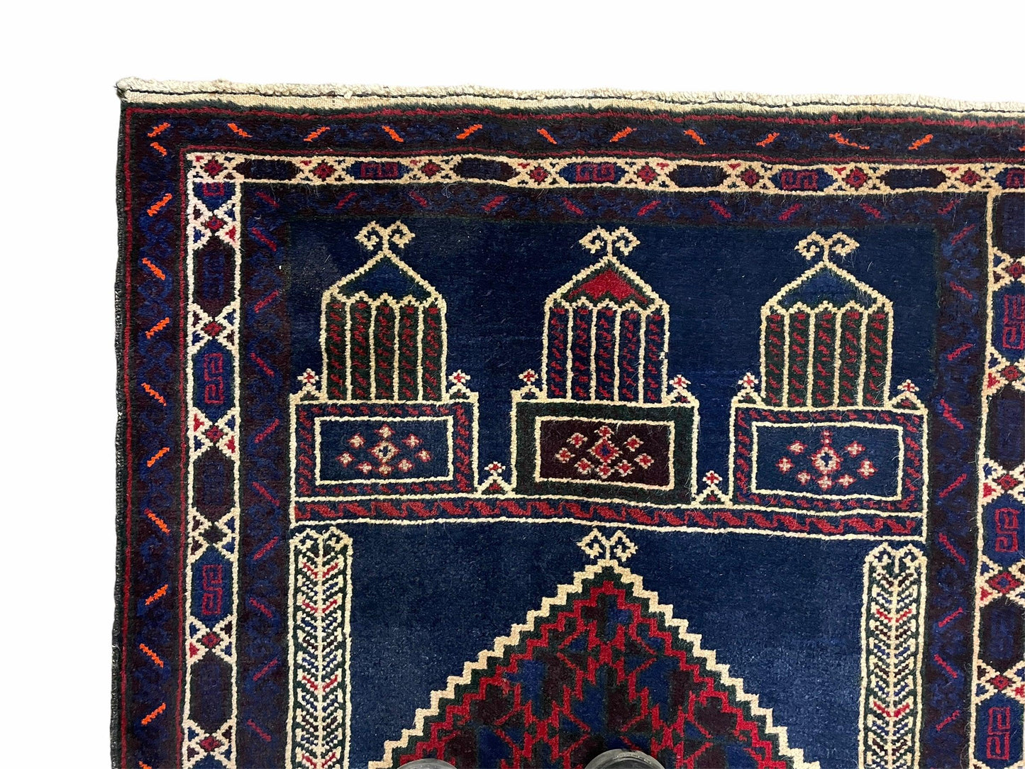 Balouchi Prayer Rug 3x5 Vintage Handmade Tribal Wool Afghan Rug Red Blue