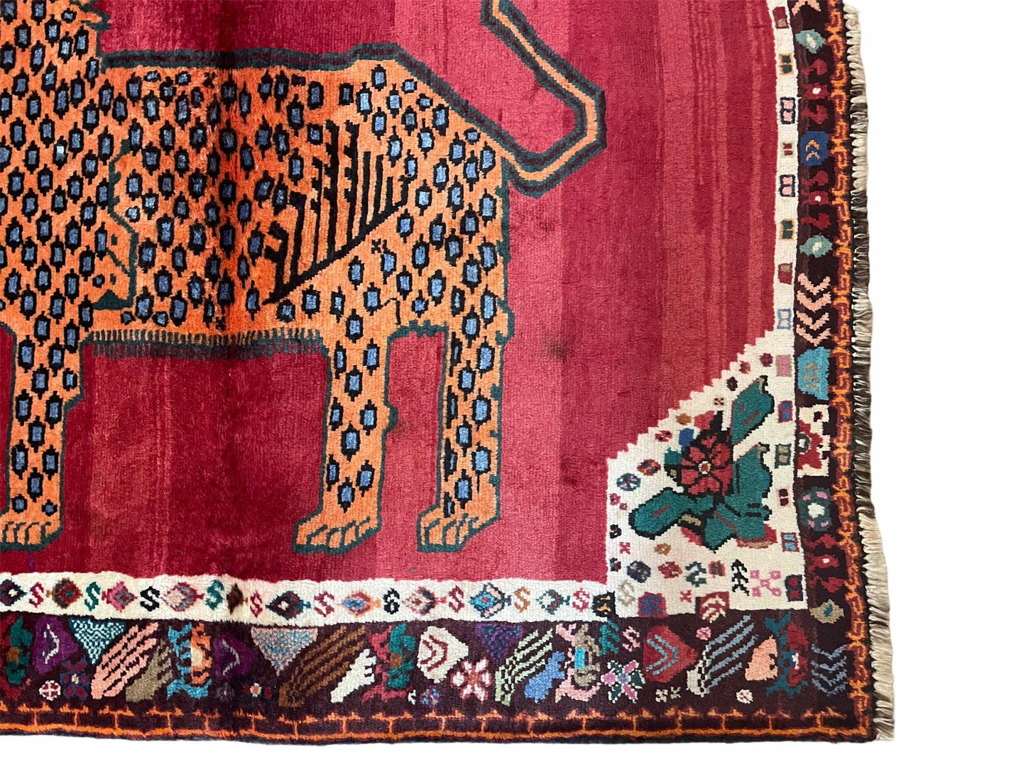 Antique Persian Gabbeh Rug Wool Hand Knotted 4x5 Lion Pictorial Tribal