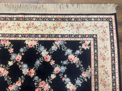 Karastan Garden of Eden Rug 8.8 x 12 Ebony Trellis Floral Wool Pile Vintage Discontinued