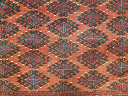 Antique Turkoman Rug Hand Knotted Wool 3ft 4in By 5ft Red Tribal Carpet