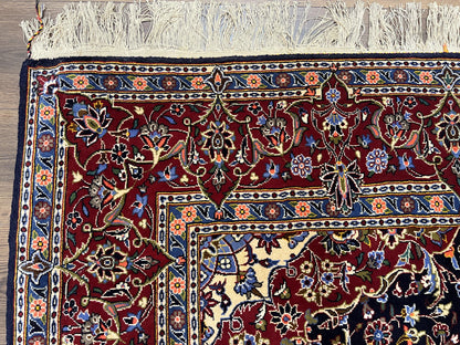 Dark Blue Persian Rug 5x8 Hand Knotted Kork Wool Floral Medallion