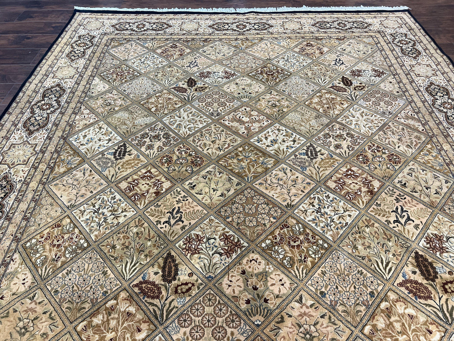 Pak Persian Rug 8x10, Multipanel Kirman Design, Wool Hand Knotted Vintage Carpet, Fine Weave Oriental Rug 8 x 10