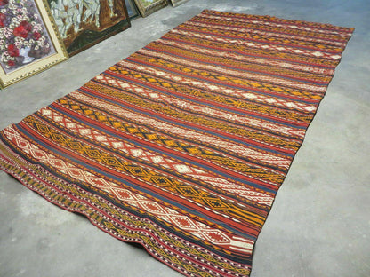 Antique Turkish Jajim Kilim Rug Flat Weave Wool Vegetable Dye 6x10 Handmade