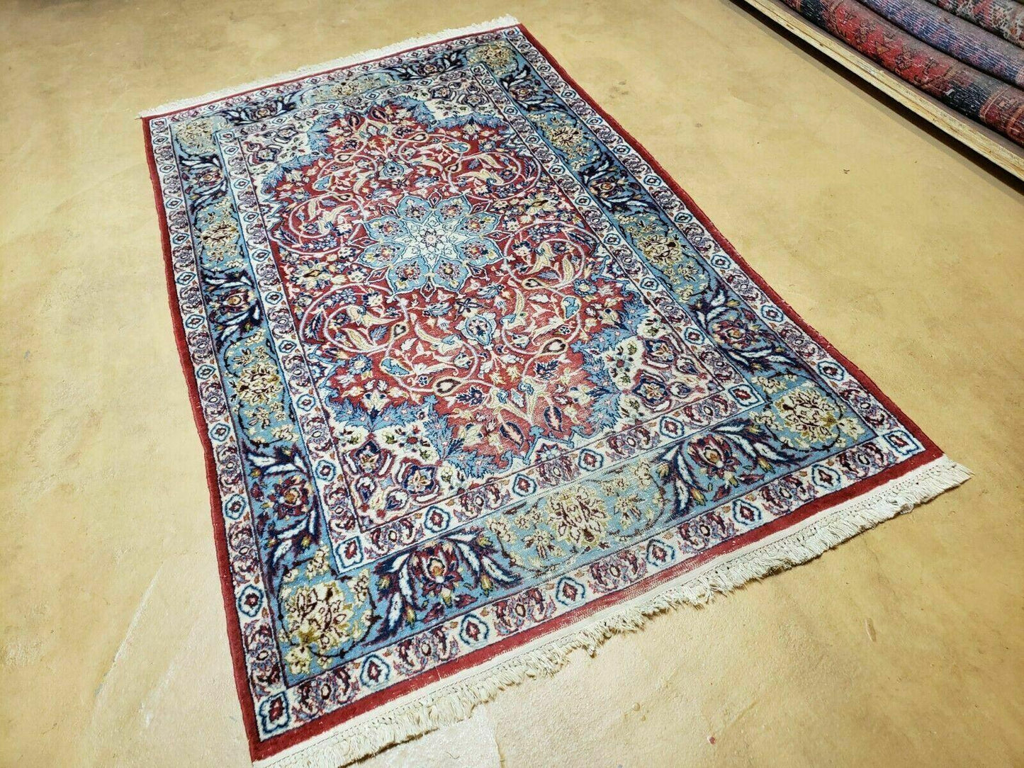Vintage Turkish Handwoven Wool Rug 3 Ft 5 In By 5 Ft 8 In With Vegetable Dyes