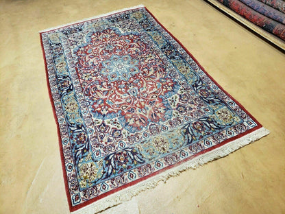Vintage Turkish Handwoven Wool Rug 3 Ft 5 In By 5 Ft 8 In With Vegetable Dyes