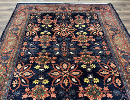 Hand Knotted Persian Bidjar Rug 7x10 Wool Navy Blue Red Floral Pattern
