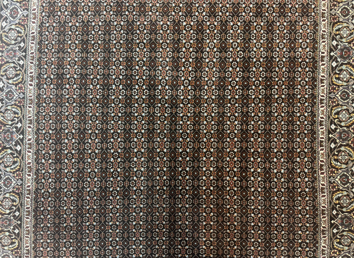 Persian Tabriz Rug 5x7 Black Allover Pattern Handknotted Wool