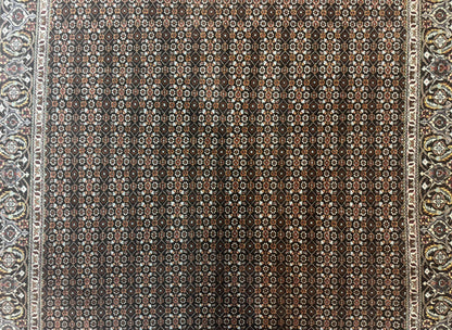 Persian Tabriz Rug 5x7 Black Allover Pattern Handknotted Wool