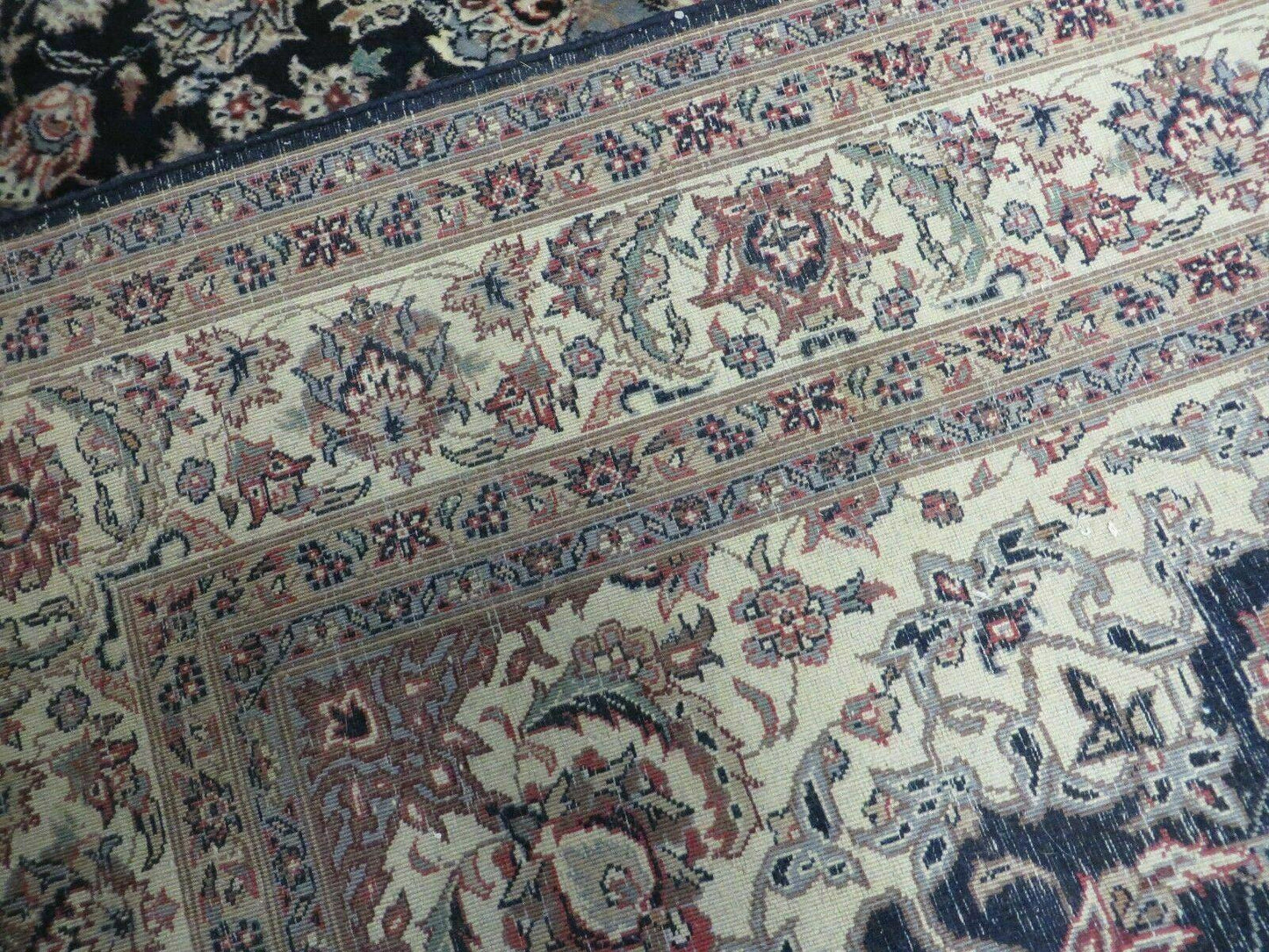 Hand Knotted Wool Silk Rug Vintage India Accent 4x7 Black