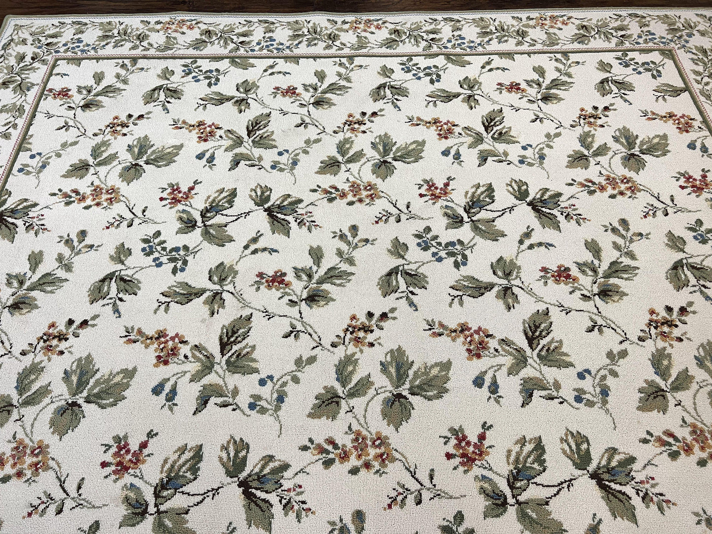 Vintage Stark Carpet 7x10, Ivory and Green, European Aubusson Design, Allover Pattern, Stark Rug