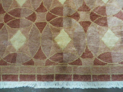 Hand Knotted Wool Rug Tibetan Nepal Art Deco Chinese Vintage 5x7 Decor