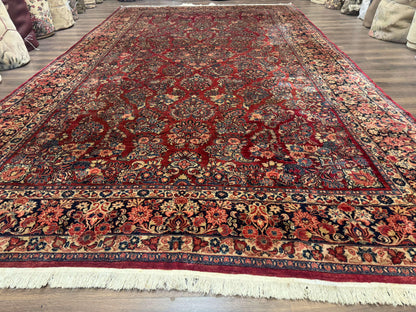 Persian Sarouk Rug 10x17 Large Handmade Wool Red Floral Allover Antique