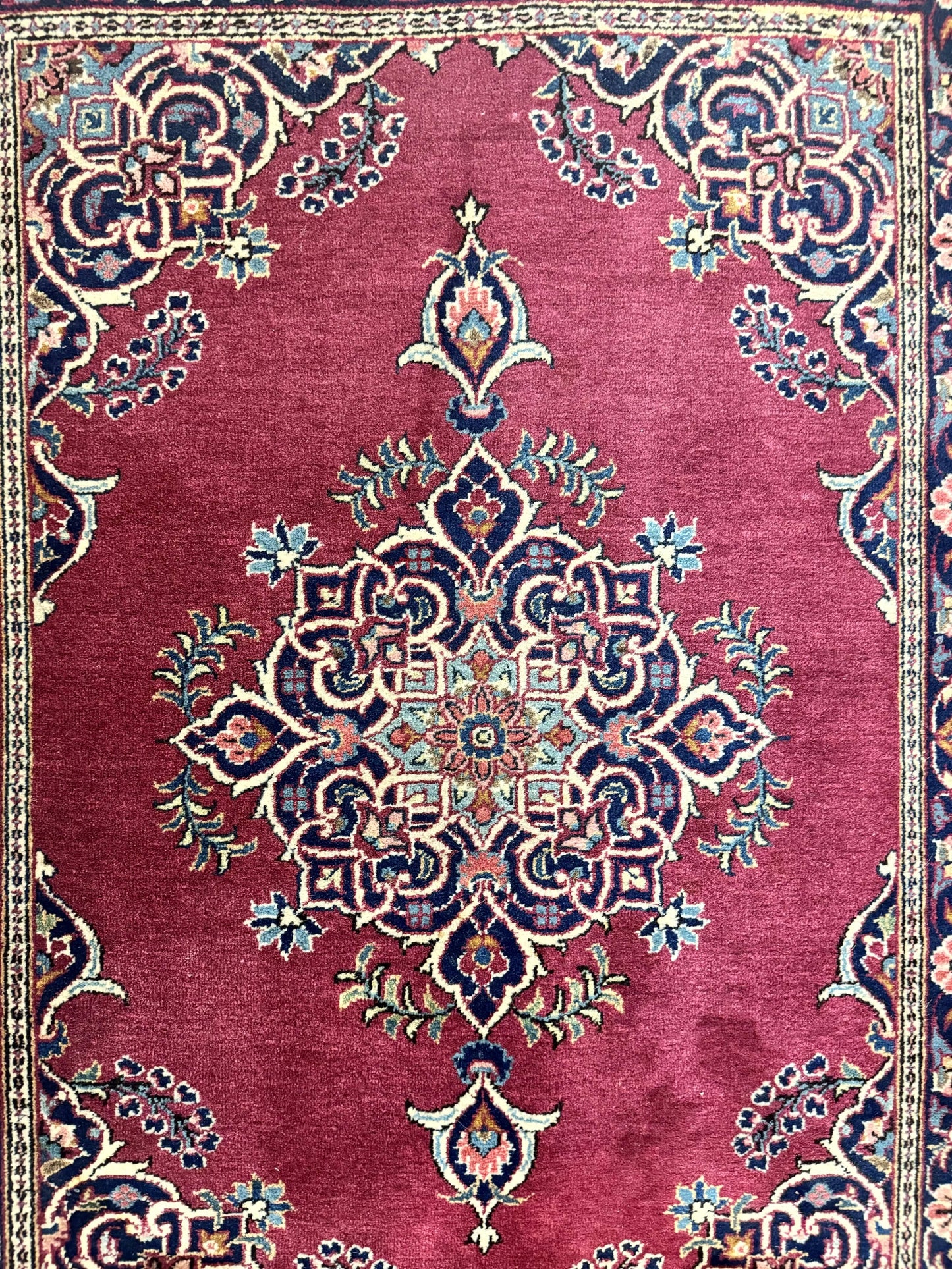 Persian Kashan Rug 2x3 Handmade Vintage Wool Semi Antique Red Navy Open Field