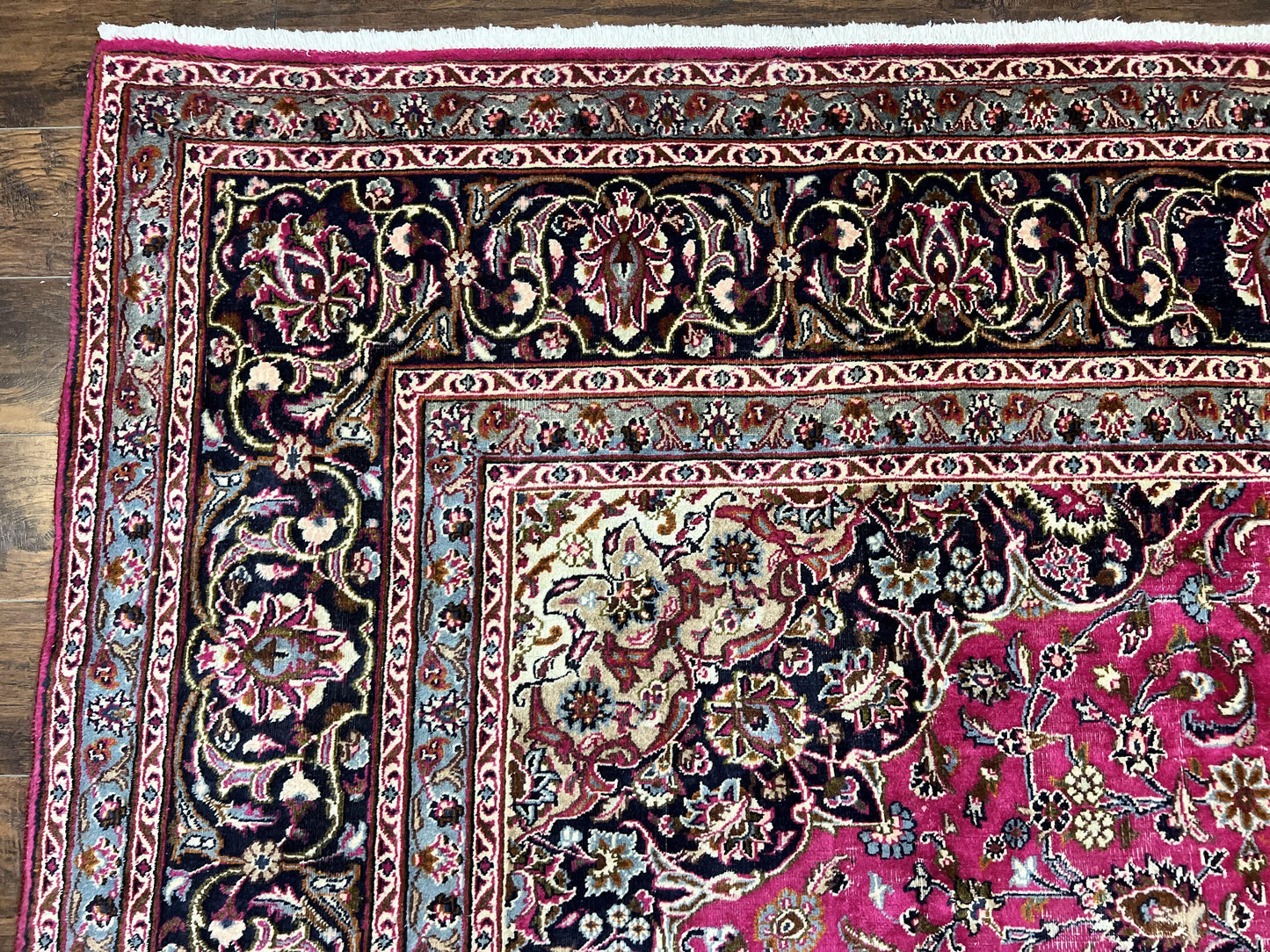 Persian Rug 10x13 Hand Knotted Wool Kashmar Carpet With Floral Medallion In Raspberry Red And Navy Blue